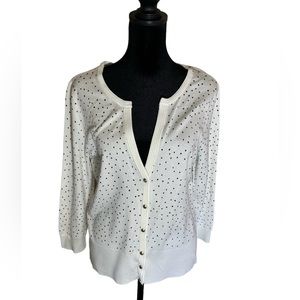White House Black Market White Black Polka Dots Button Snap in Gold Size Large